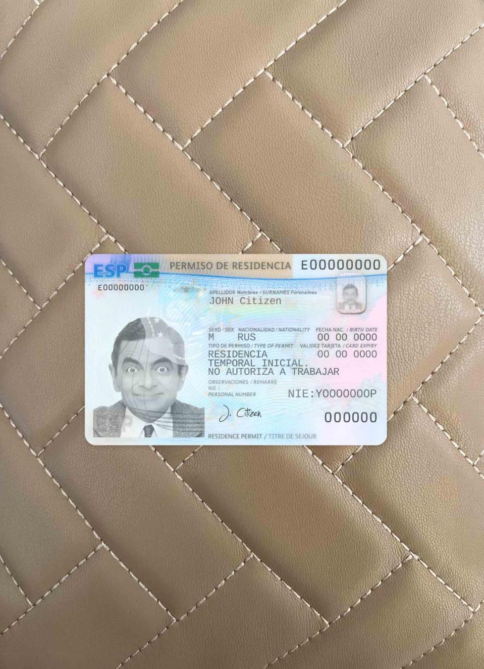 Printable Spain residence card photolook real example